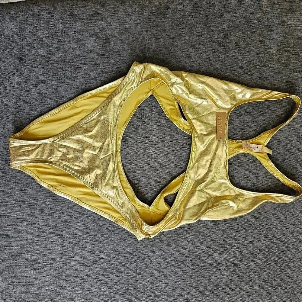 Skims Signature Swim Gold Cut Out Monokini Racerback One Piece Swimsuit Size 2X